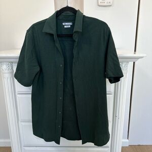 Zara Men Dark Green Short Sleeve Button-Up Shirt